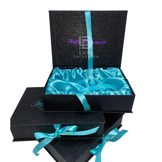 Luxury custom glitter hair wig box with satin insert free shipping by sea